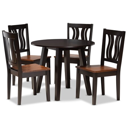 Baxton Studio Anesa Modern Two-Tone Dark Brown and Walnut Brown Finished Wood 5-PC Dining Set 177-11380-10896-Zoro